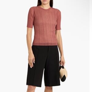 Vince Dusty Rose Ribbed Short-Sleeve Knit Top Sz Small S
Ribbed cotton-blend top